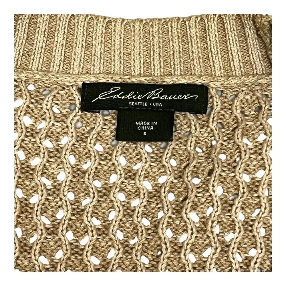 Eddie Bauer Open Knit Cotton Cardigan Sweater‎ Beige Coastal Beachy S